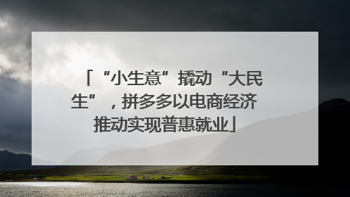 “小生意”撬动“大民生”，拼多多以电商经济推动实现普惠就业