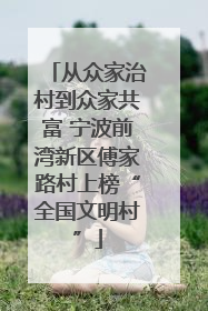 从众家治村到众家共富 宁波前湾新区傅家路村上榜“全国文明村”